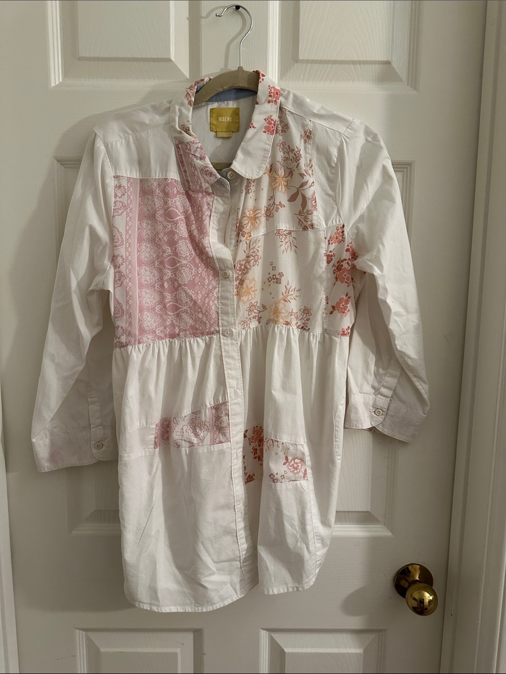 Soft White Patchwork Floral Button-Up Top